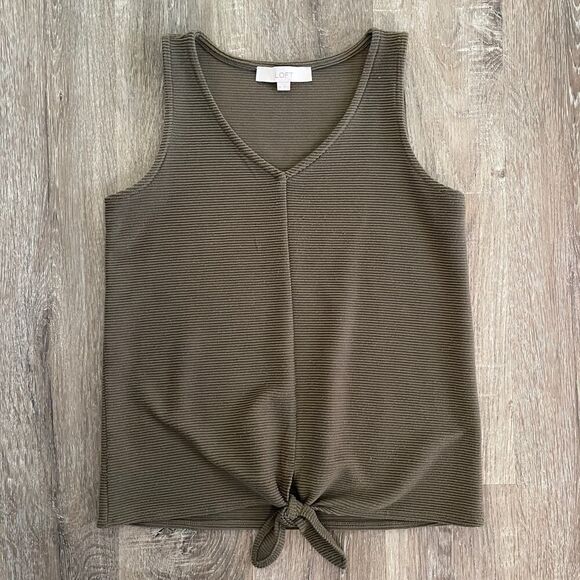 LOFT Olive Green Rib V-Neck Tie Front Tank - Size: XS - Picture 4 of 5